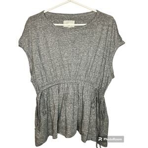Current/ Elliot Grey Short Sleeve Elastic Waist Scrunch Tunic Blouse Size 0
